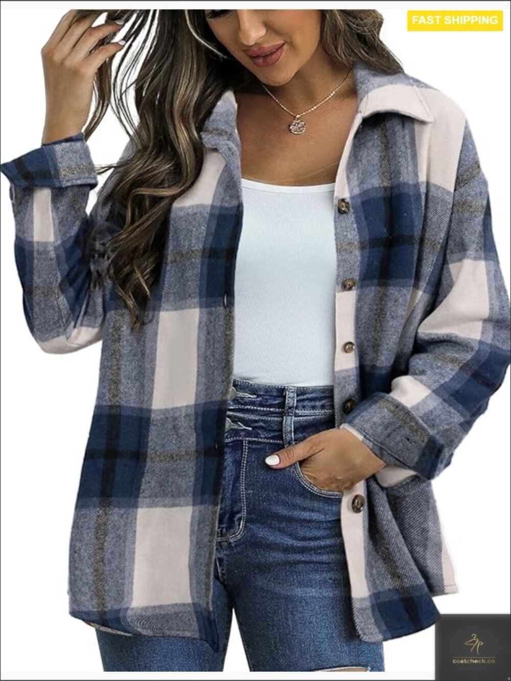 Plaid Flannel Jacket Shacket Button Down Oversized Casual Coat Lapel Long Sleeve